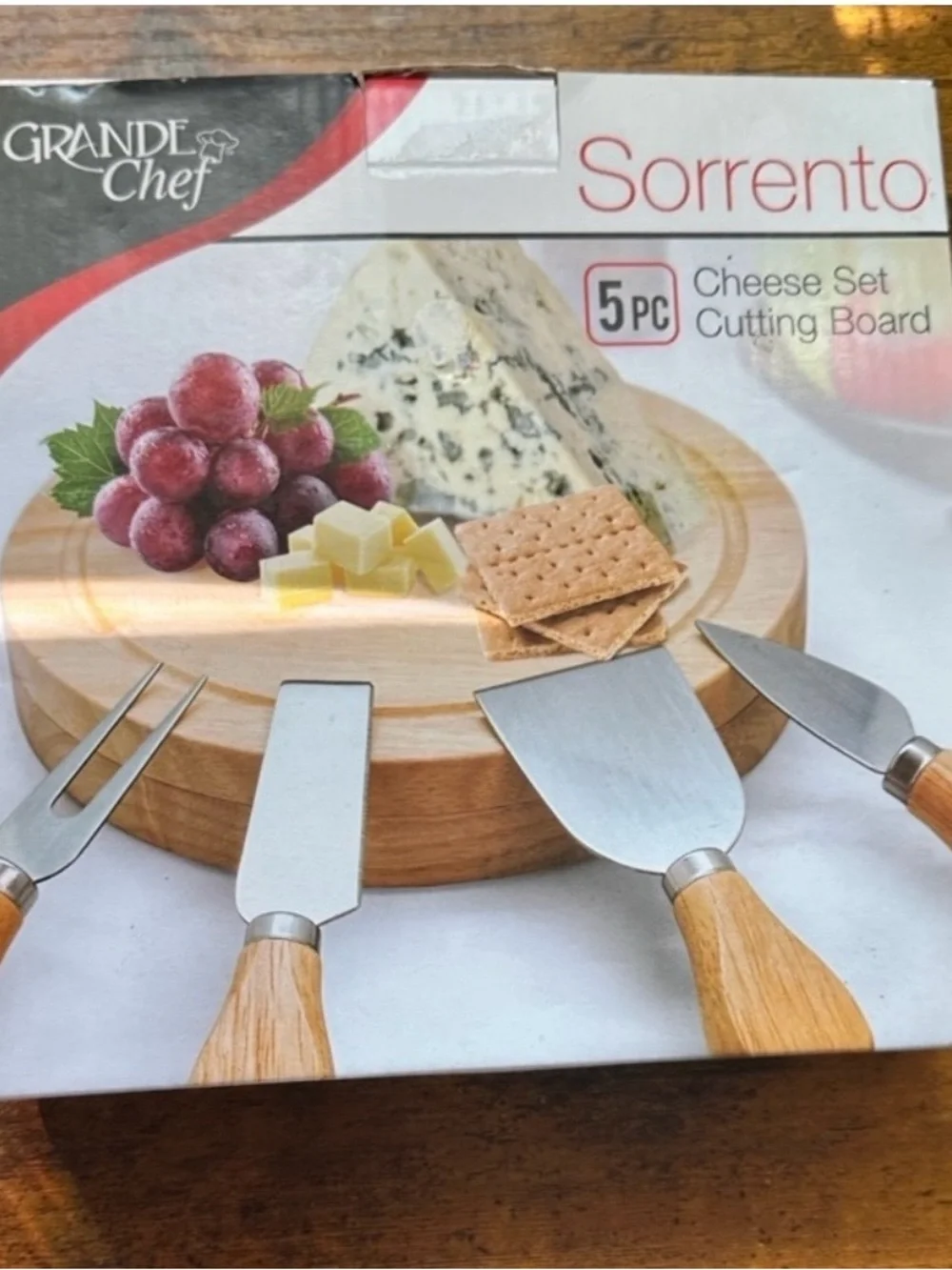 Sorrento 5-Piece Cheese Set with Wood Handles - Natural Wood
